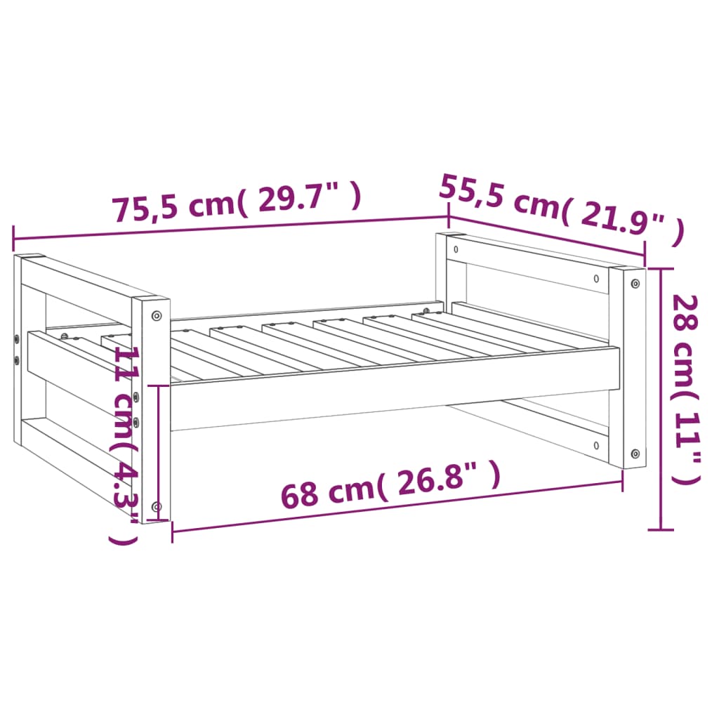 Cama para cães 75,5x55,5x28 cm madeira de pinho maciça