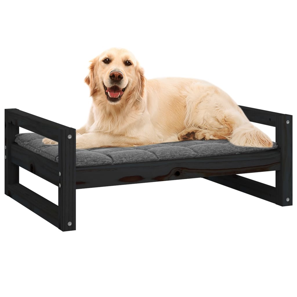 Cama para cães 75,5x55,5x28 cm madeira de pinho maciça preto