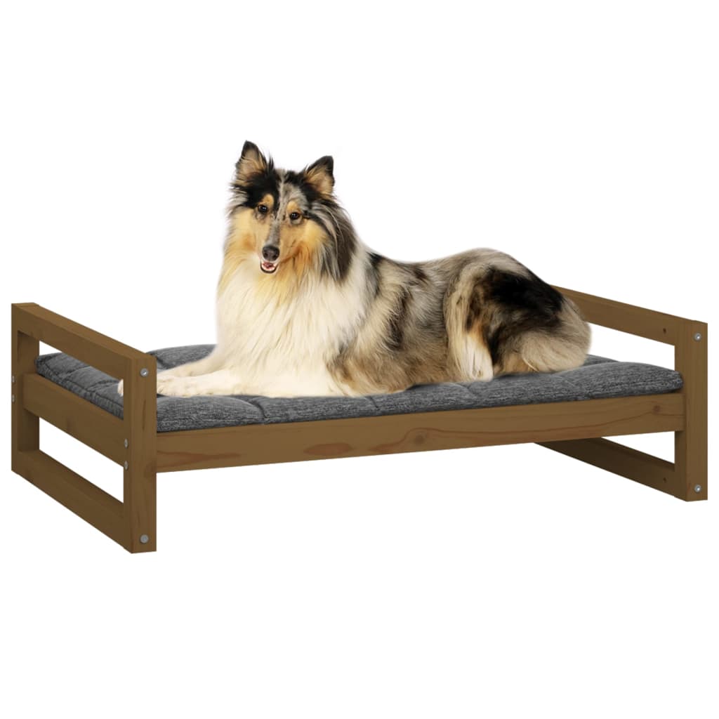 Cama p/ cães 95,5x65,5x28 cm madeira pinho maciça castanho mel