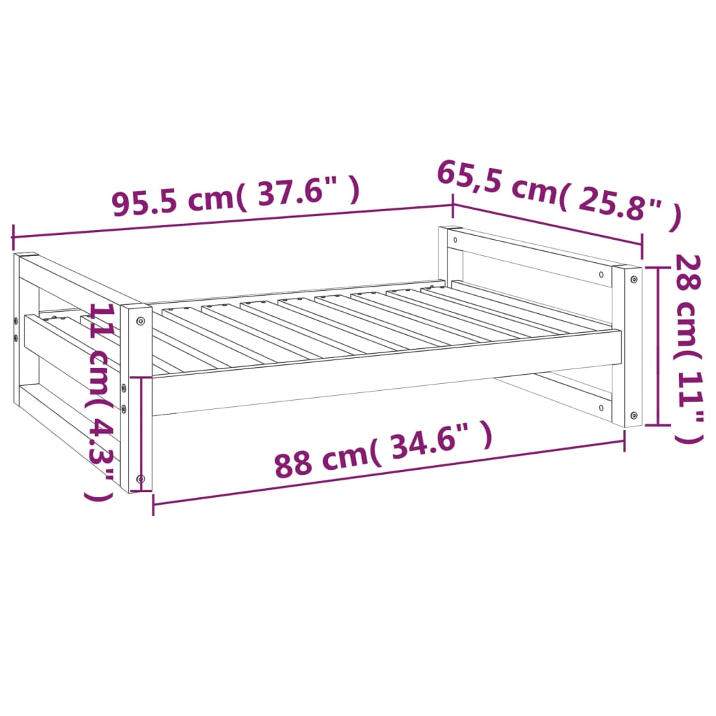 Cama p/ cães 95,5x65,5x28 cm madeira pinho maciça castanho mel