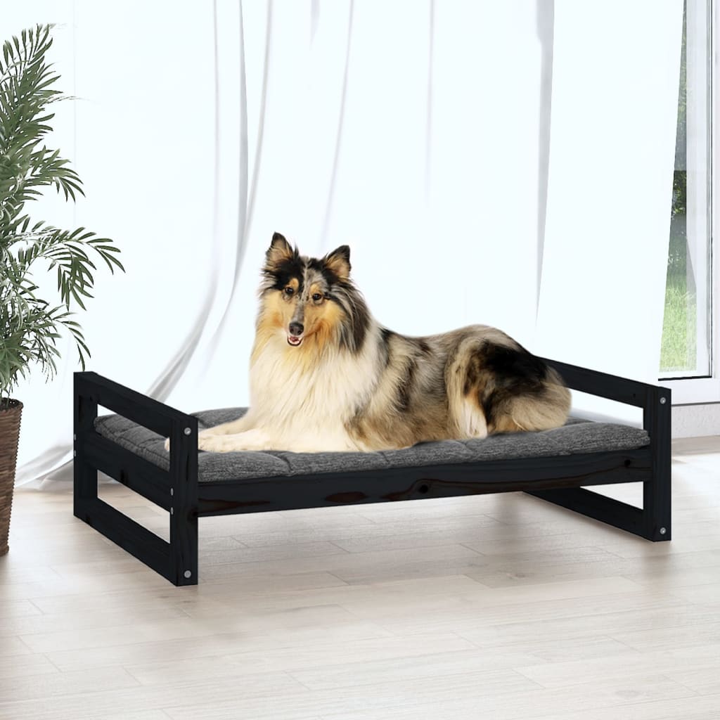 Cama para cães 95,5x65,5x28 cm madeira de pinho maciça preto