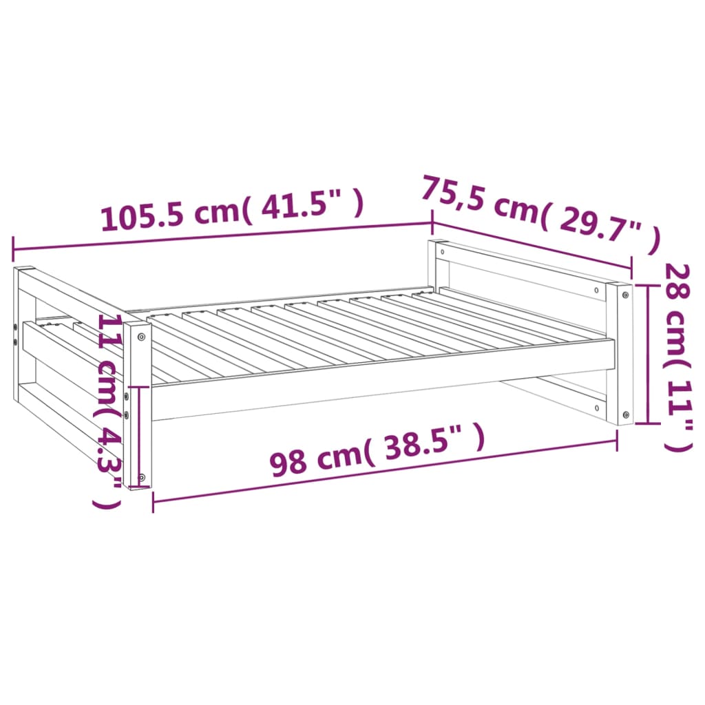 Cama para cães 105,5x75,5x28 cm madeira de pinho maciça