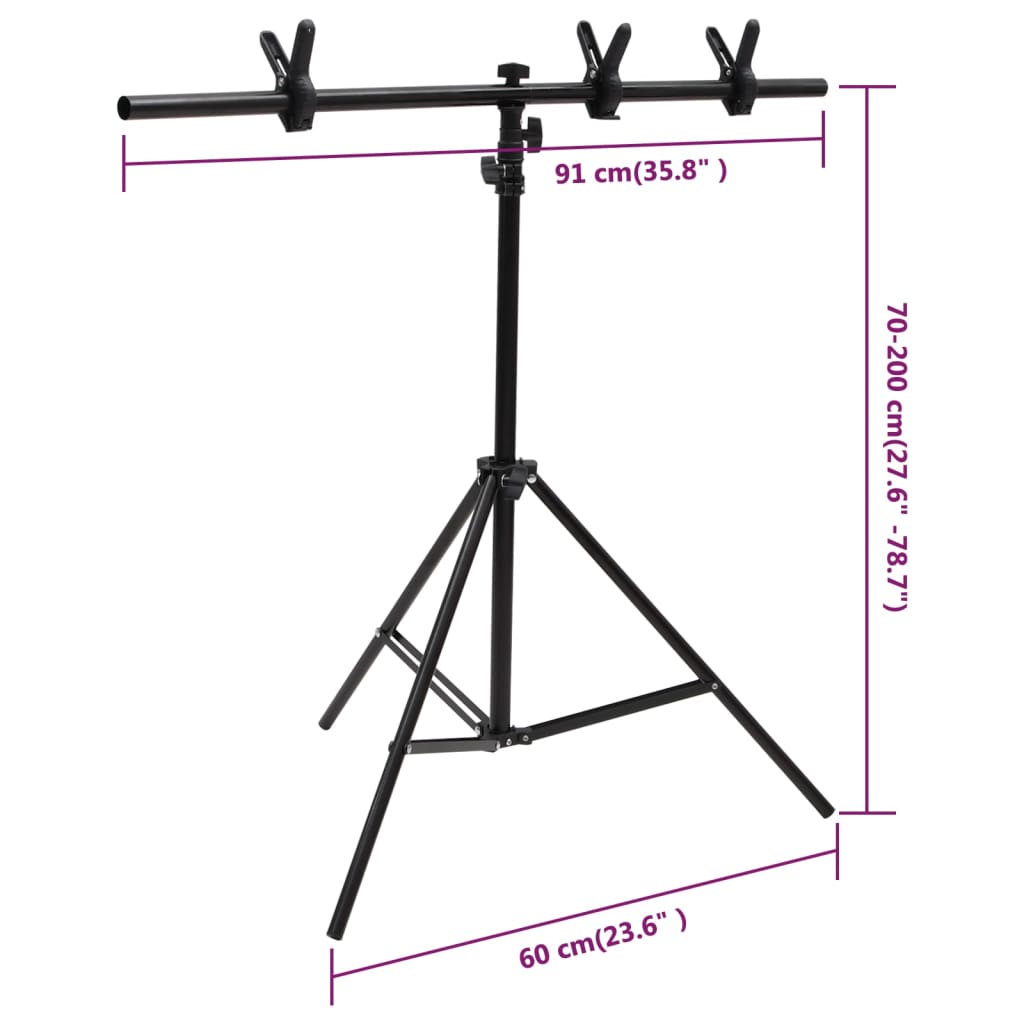 Suporte de fundo em forma de T 91x60x(70-200) cm preto