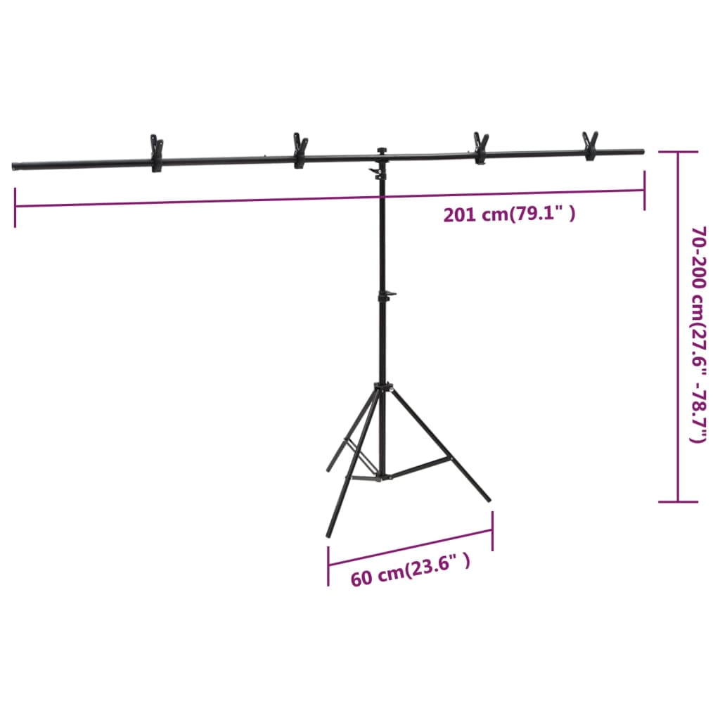 Suporte de fundo em forma de T 201x60x(70-200) cm preto