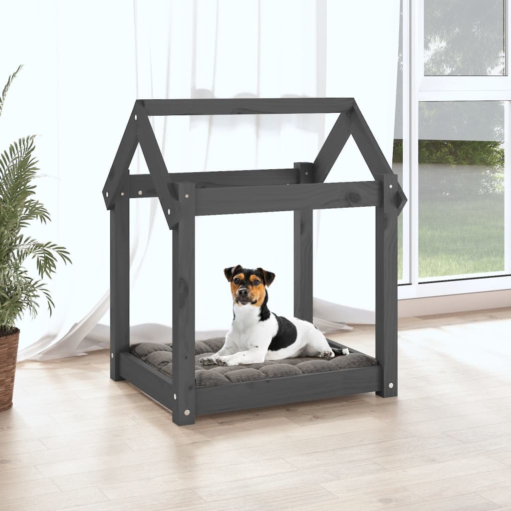 Cama para cães 61x50x70 cm madeira de pinho maciça cinza