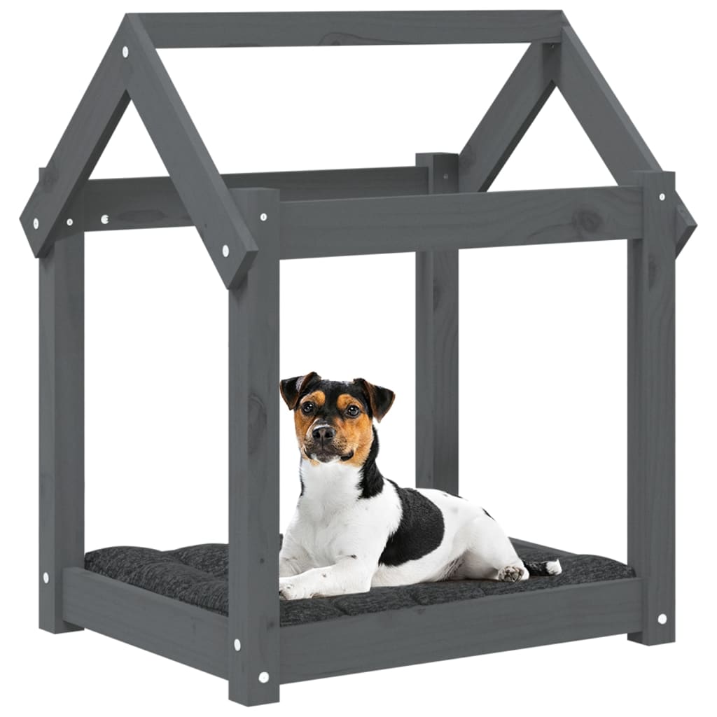 Cama para cães 61x50x70 cm madeira de pinho maciça cinza