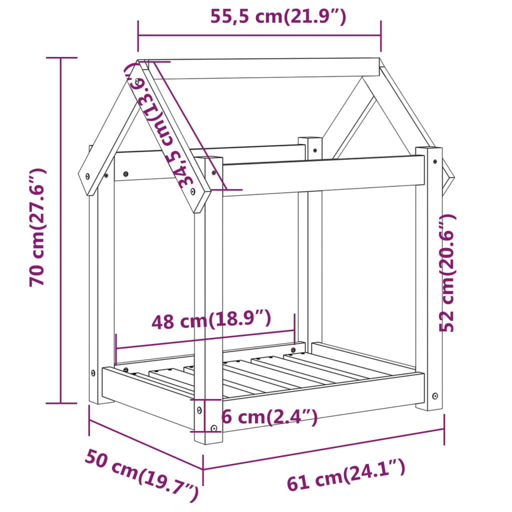 Cama para cães 61x50x70 cm madeira de pinho maciça cinza