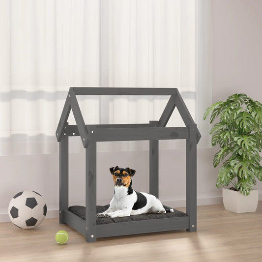 Cama para cães 61x50x70 cm madeira de pinho maciça cinza