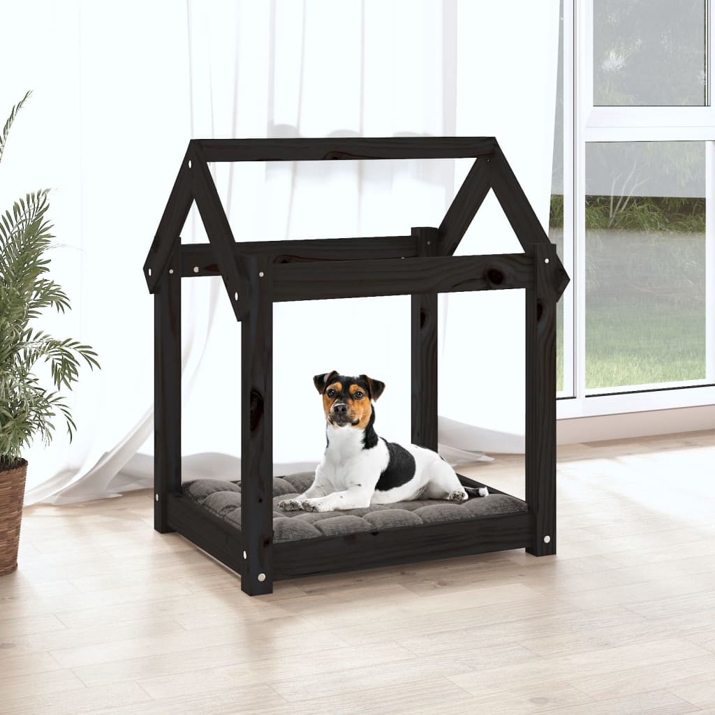 Cama para cães 61x50x70 cm madeira de pinho preto