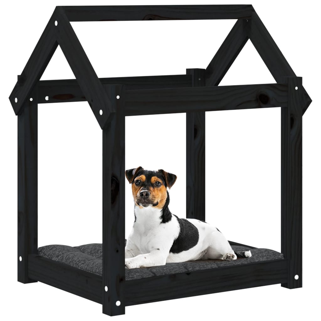 Cama para cães 61x50x70 cm madeira de pinho preto