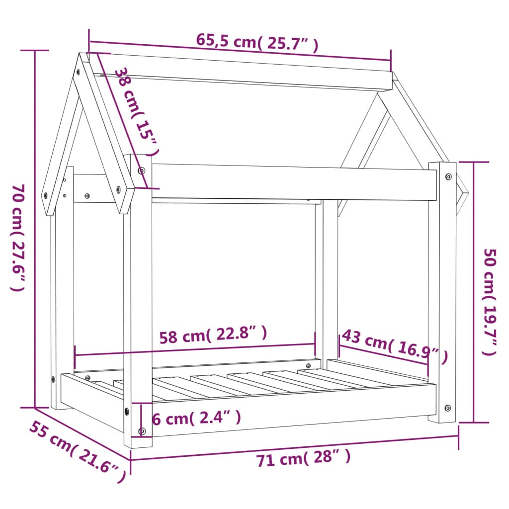 Cama para cães 71x55x70 cm madeira de pinho maciça