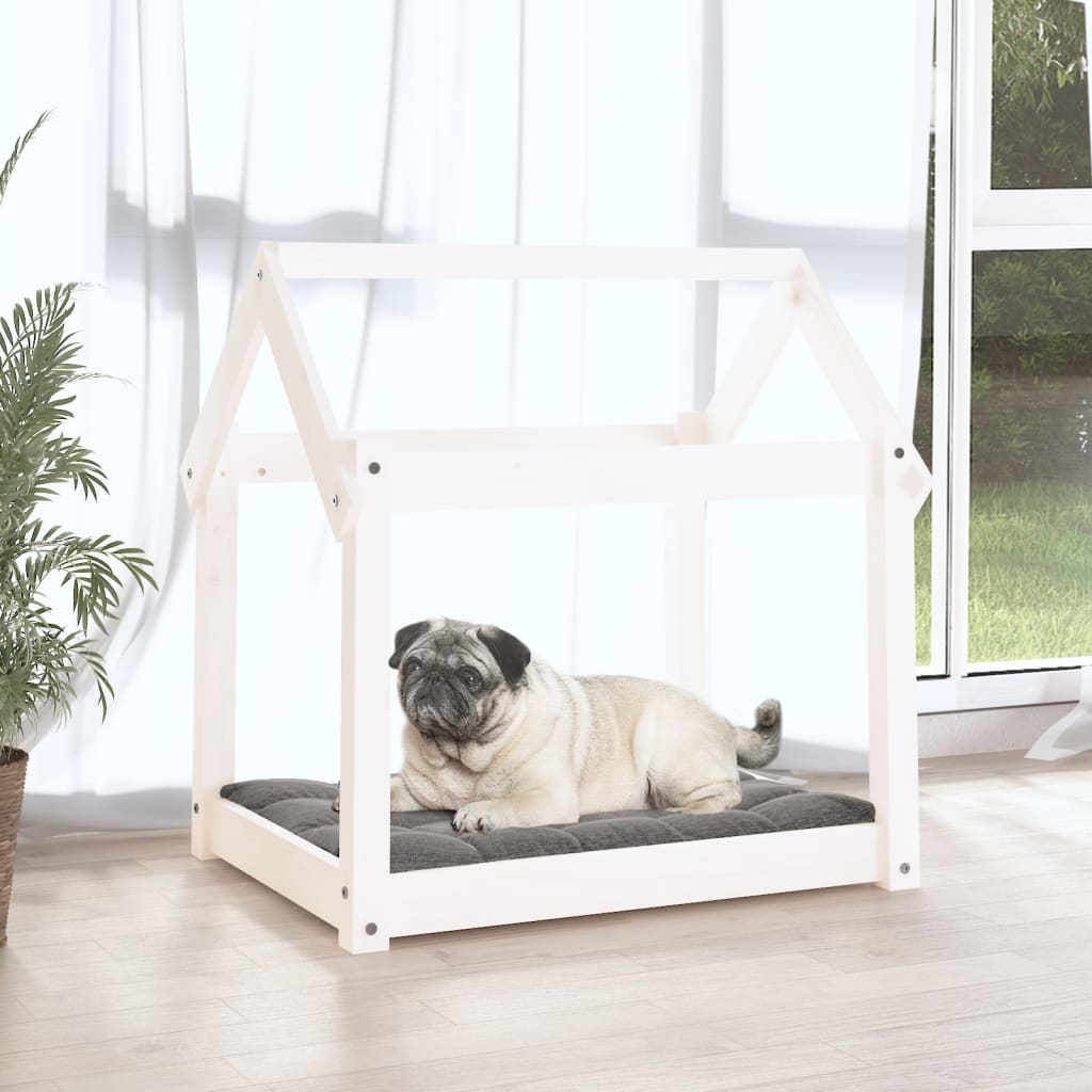 Cama para cães 71x55x70 cm madeira de pinho maciça branco