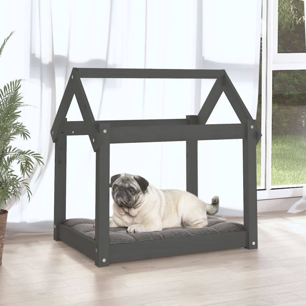 Cama para cães 71x55x70 cm madeira de pinho maciça cinza