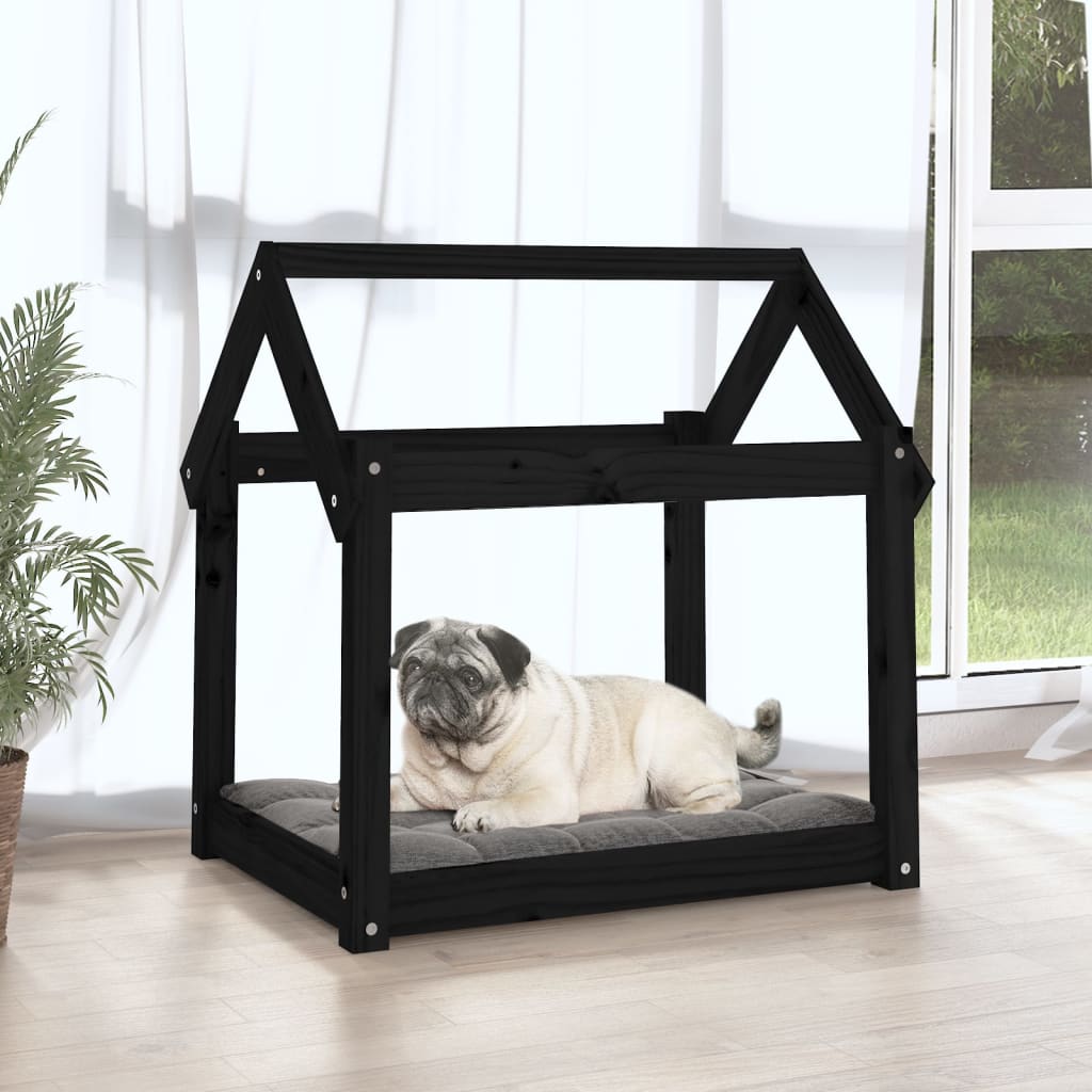 Cama para cães 71x55x70 cm madeira de pinho preto