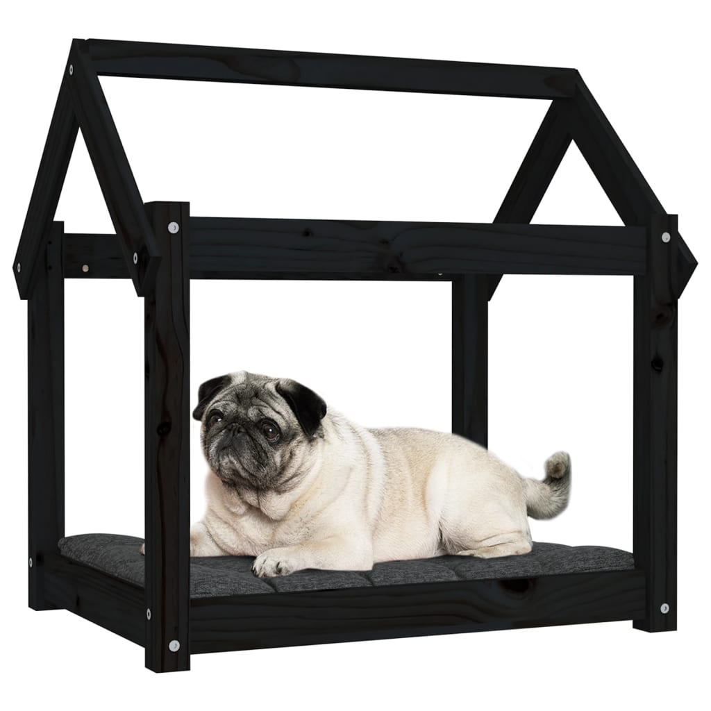 Cama para cães 71x55x70 cm madeira de pinho preto