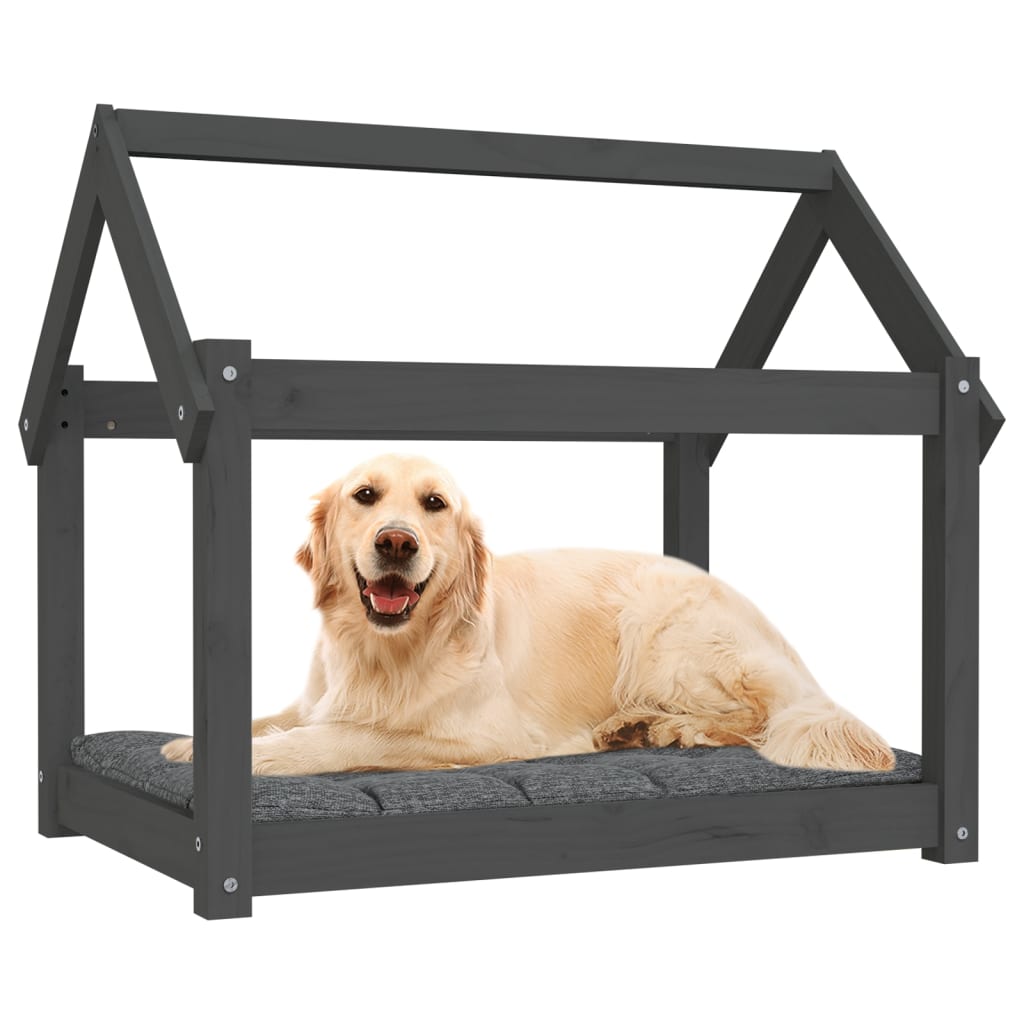 Cama para cães 81x60x70 cm madeira de pinho maciça cinza