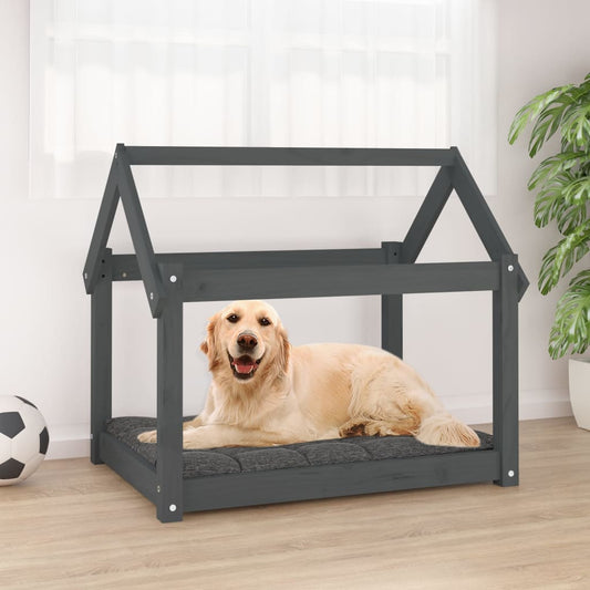 Cama para cães 81x60x70 cm madeira de pinho maciça cinza