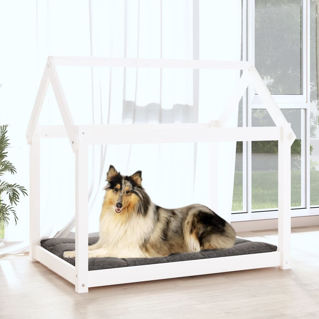 Cama para cães 101x70x90 cm madeira de pinho maciça branco