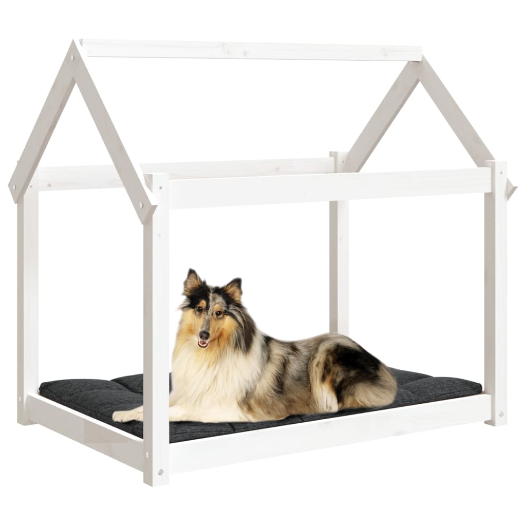 Cama para cães 101x70x90 cm madeira de pinho maciça branco