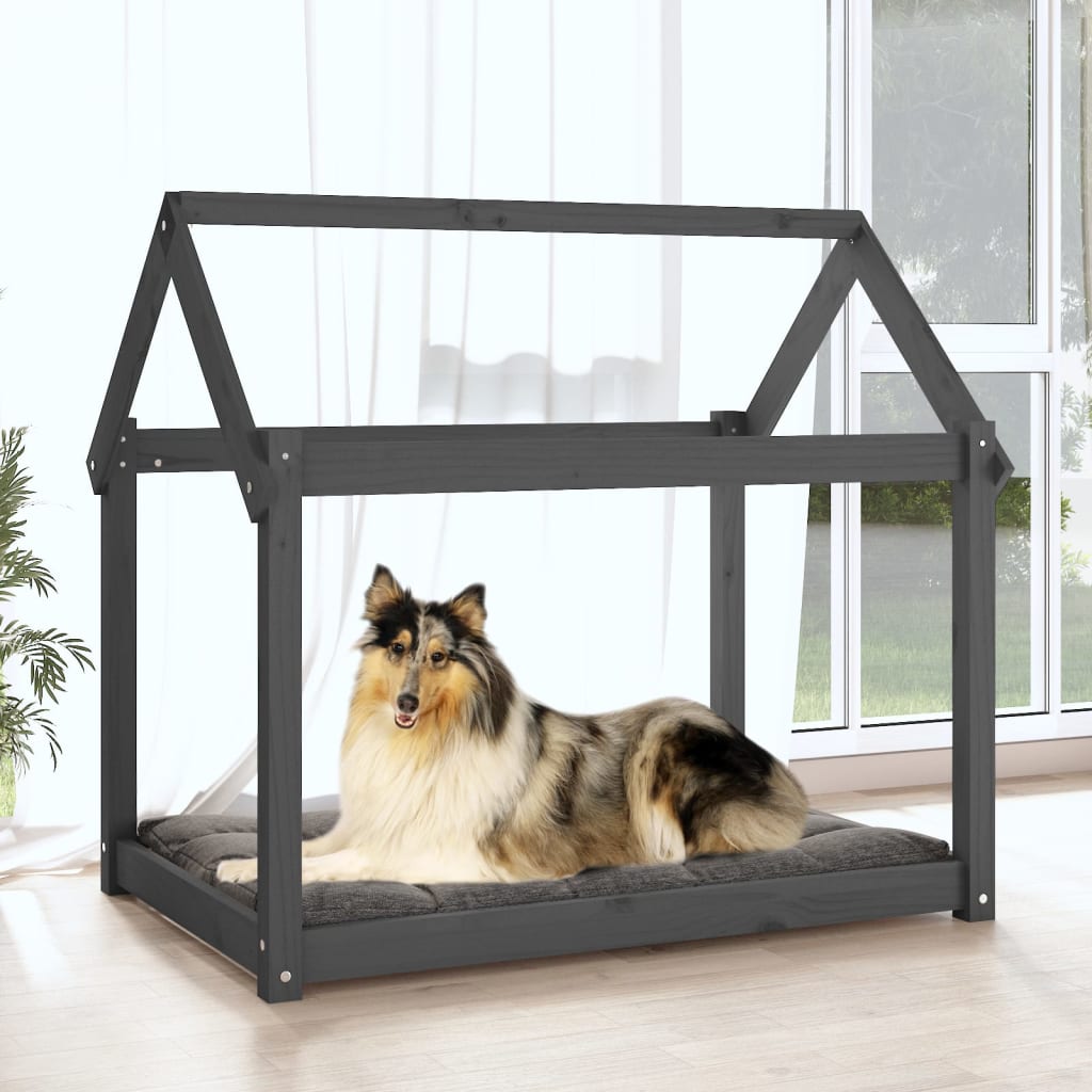 Cama para cães 101x70x90 cm madeira de pinho maciça cinza