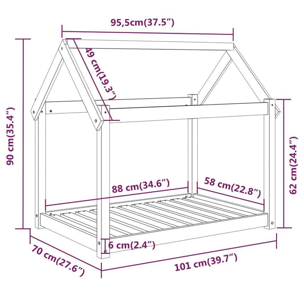 Cama para cães 101x70x90 cm madeira de pinho preto