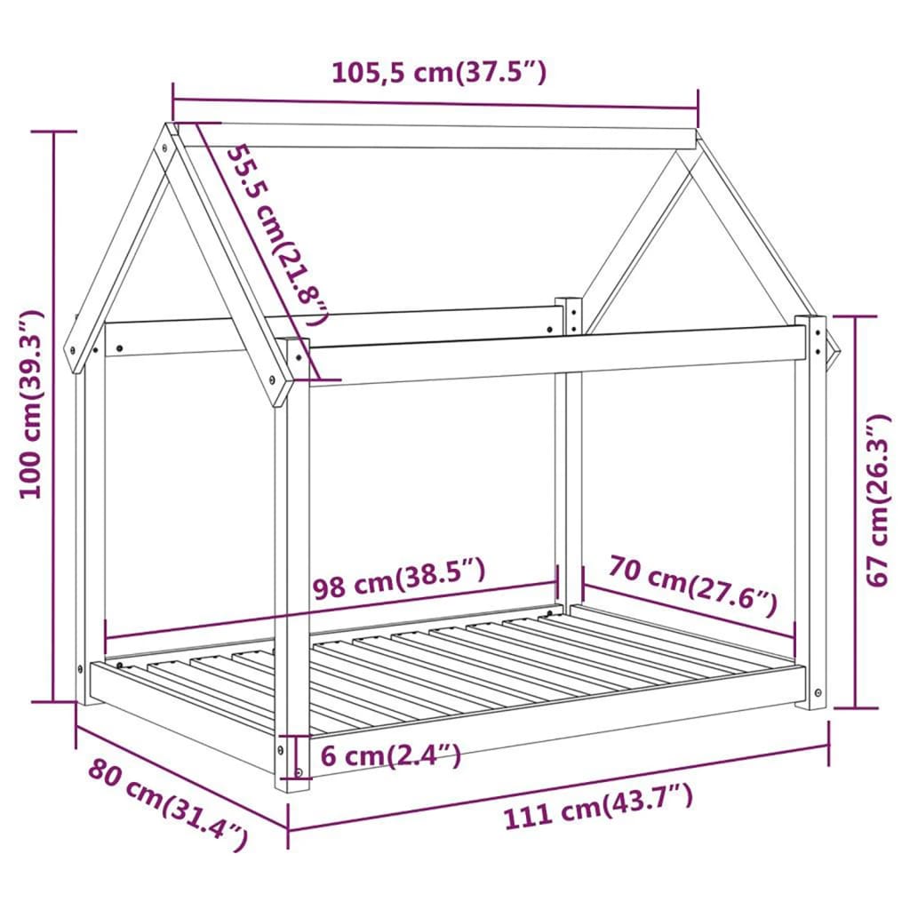 Cama para cães 111x80x100 cm madeira de pinho maciça