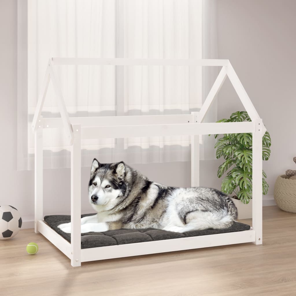 Cama para cães 111x80x100 cm madeira de pinho maciça branco