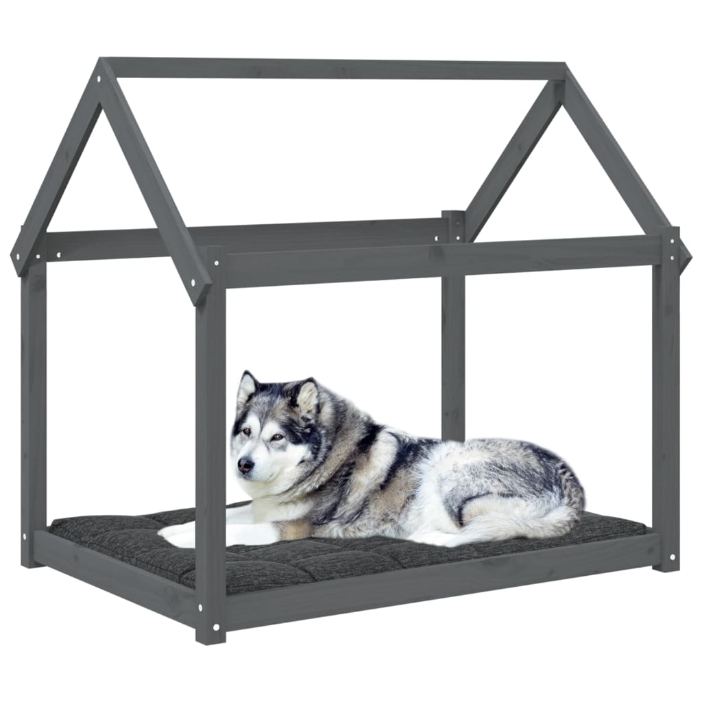 Cama para cães 111x80x100 cm madeira de pinho maciça cinza