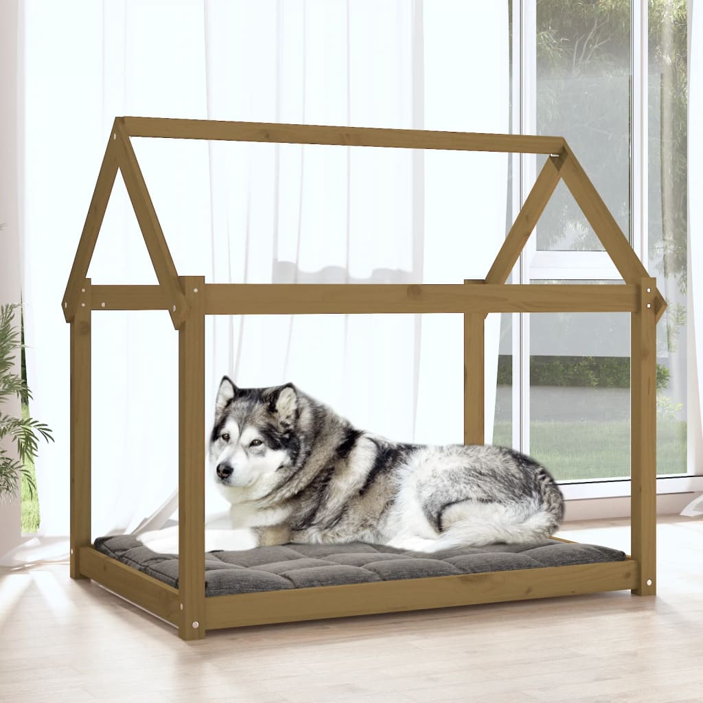 Cama para cães 111x80x100 cm pinho maciço castanho mel