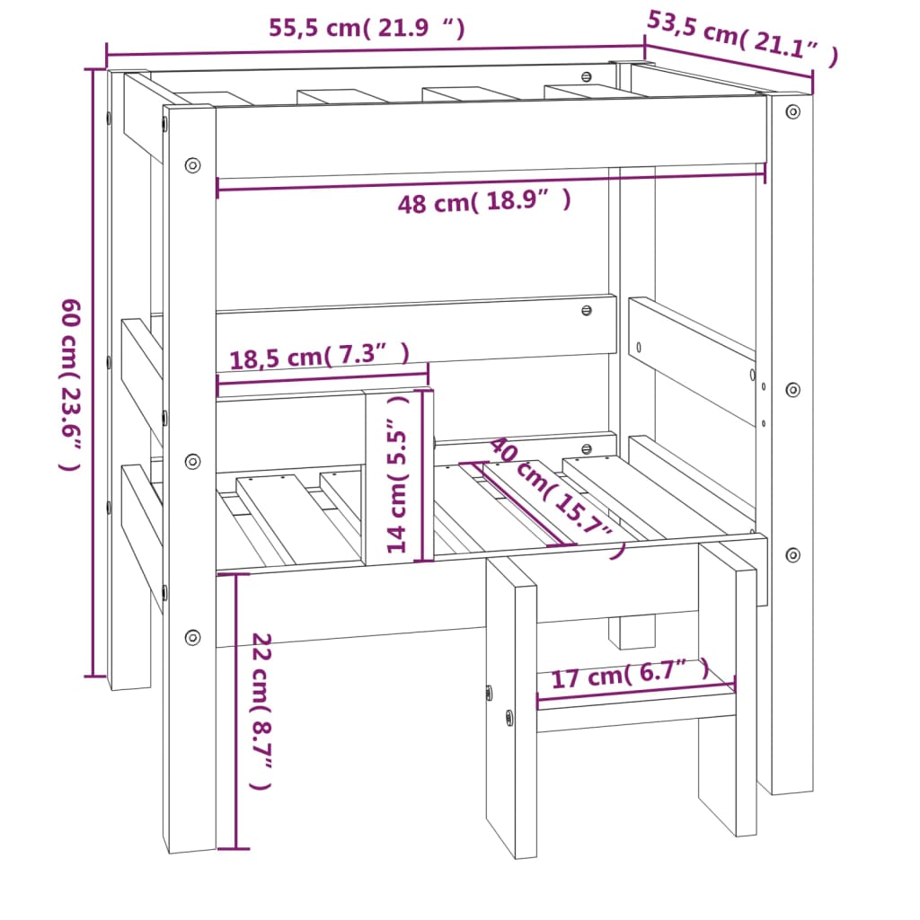 Cama para cães 55,5x53,5x60 cm madeira de pinho maciça