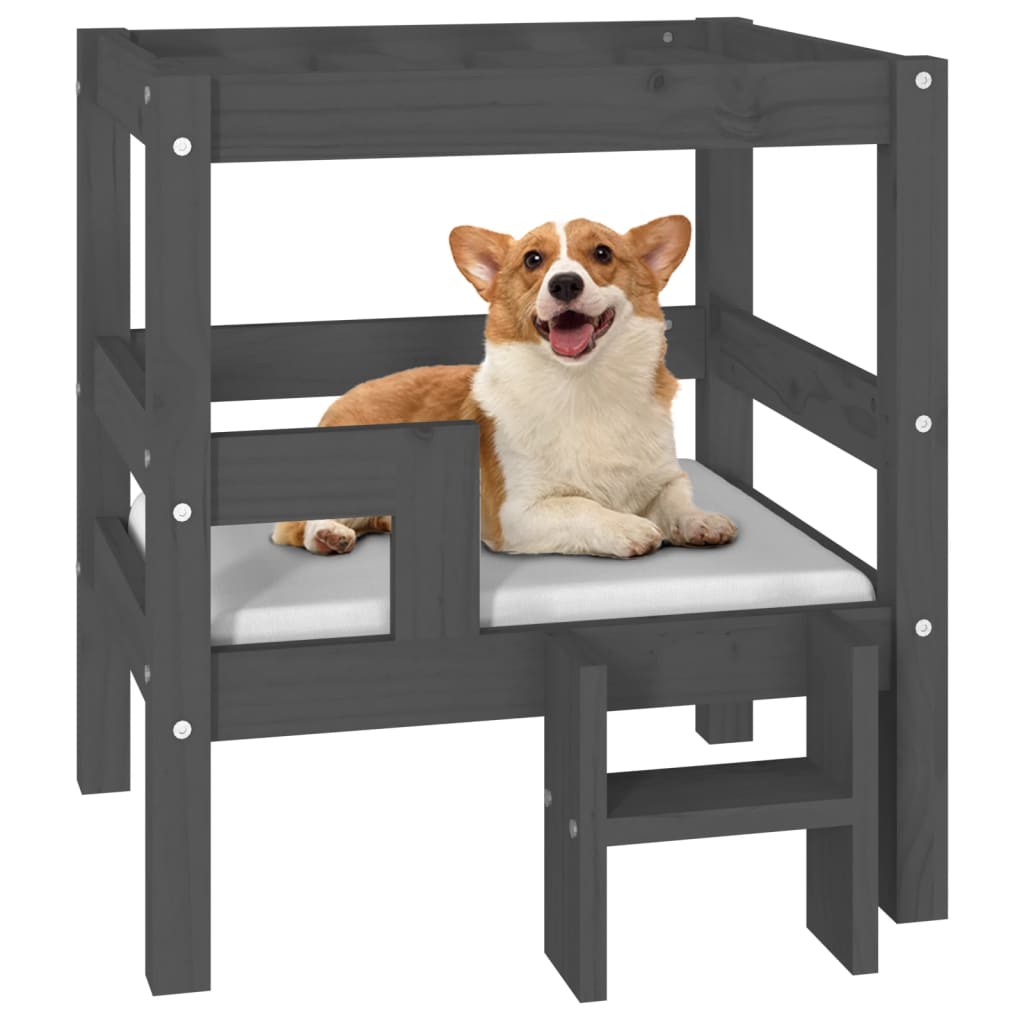 Cama para cães 55,5x53,5x60 cm madeira de pinho maciça cinza