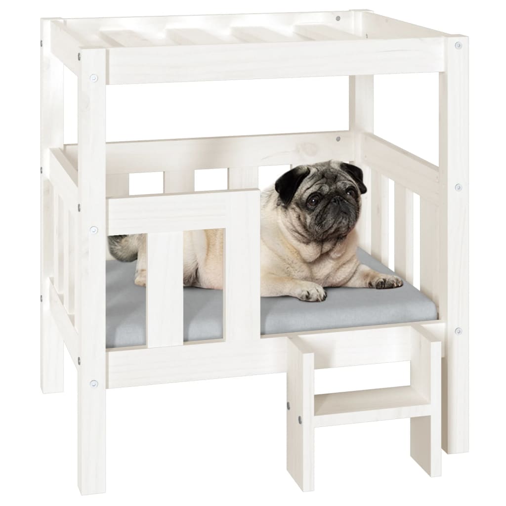 Cama para cães 65,5x43x70 cm madeira de pinho maciça branco