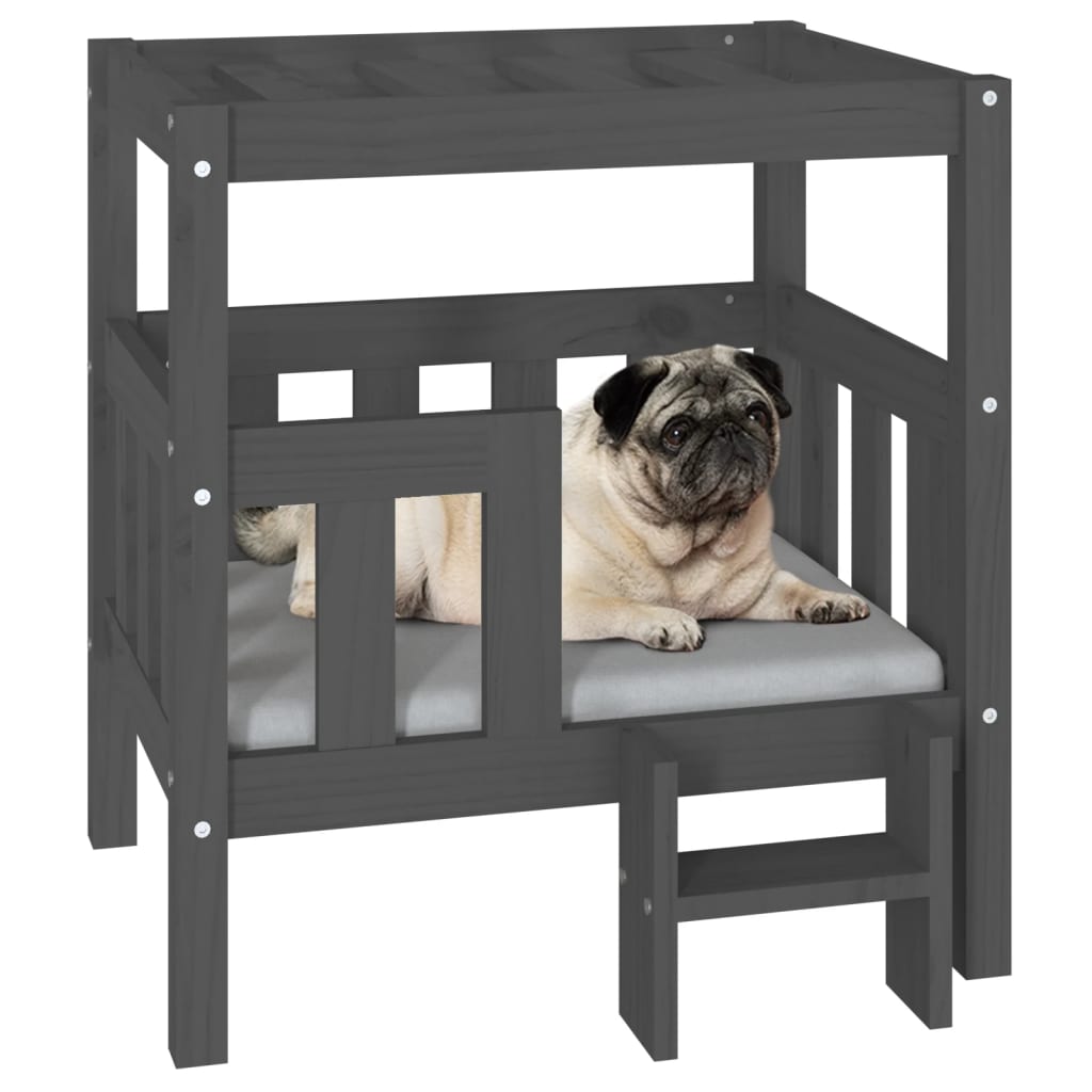 Cama para cães 65,5x43x70 cm madeira de pinho maciça cinza