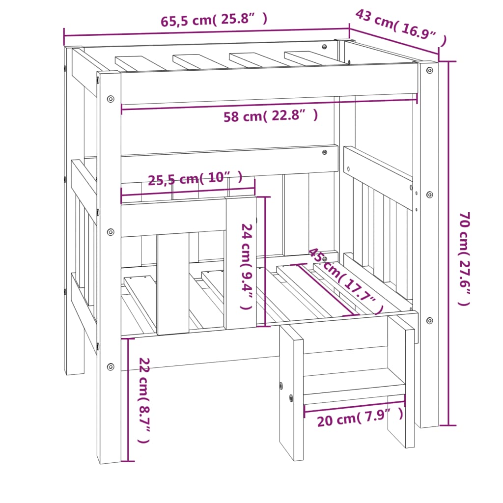 Cama para cães 65,5x43x70 cm madeira de pinho maciça preto