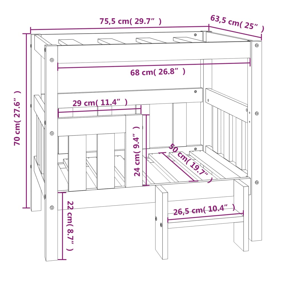 Cama para cães 75,5x63,5x70 cm madeira de pinho maciça branco