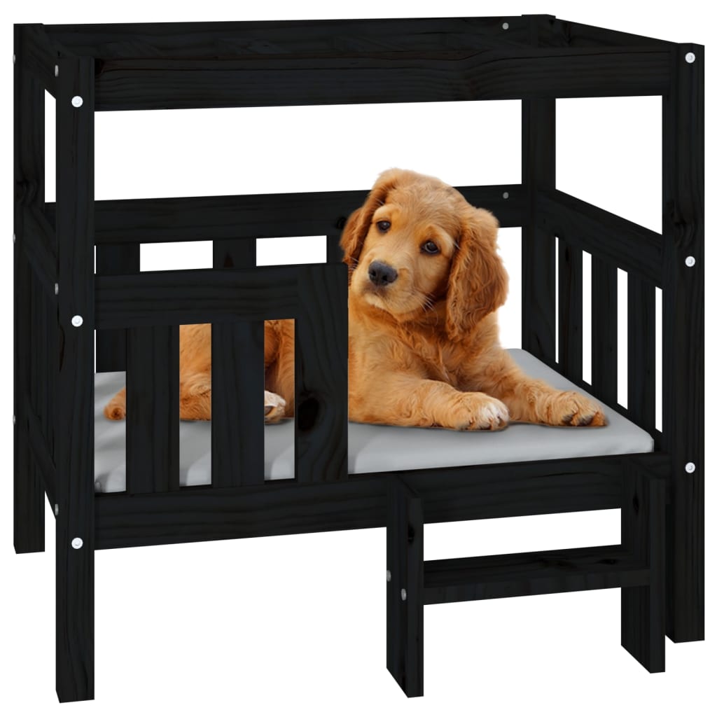 Cama para cães 75,5x63,5x70 cm madeira de pinho maciça preto