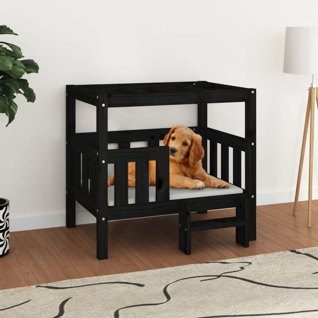 Cama para cães 75,5x63,5x70 cm madeira de pinho maciça preto