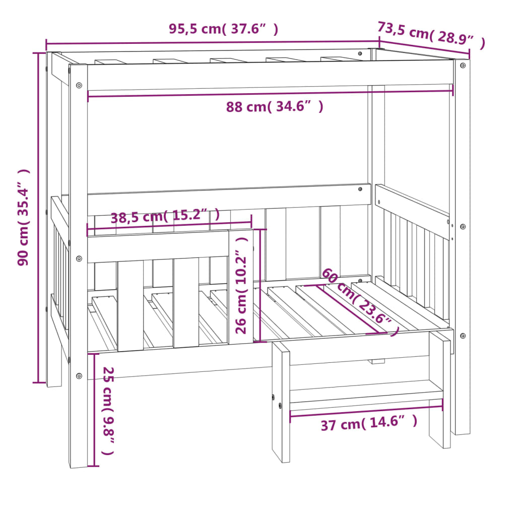 Cama para cães 95,5x73,5x90 cm madeira de pinho maciça branco