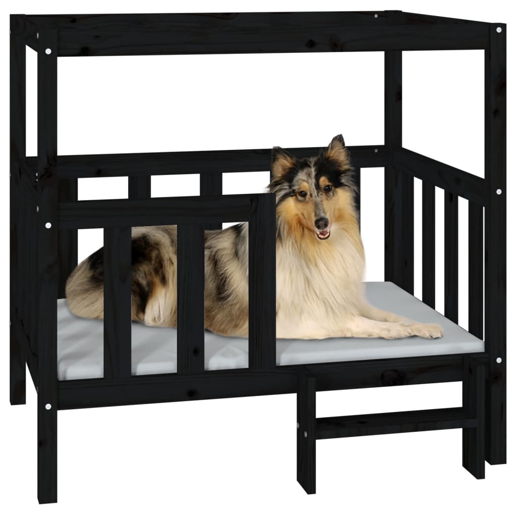 Cama para cães 105,5x83,5x100 cm madeira de pinho maciça preto