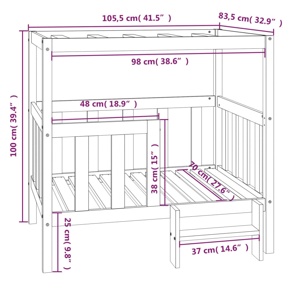 Cama para cães 105,5x83,5x100 cm madeira de pinho maciça preto