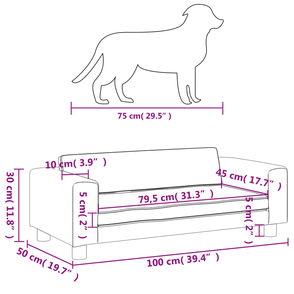 Cama para cães com extensão 100x50x30 cm couro artificial preto