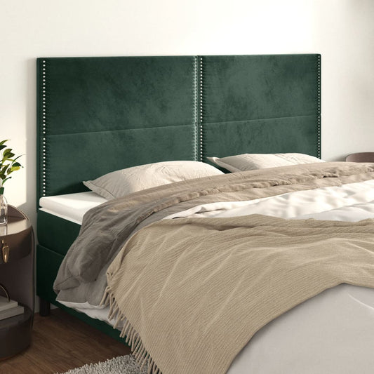 Cabeceira de cama 4 pcs veludo 100x5x78/88 cm verde-escuro