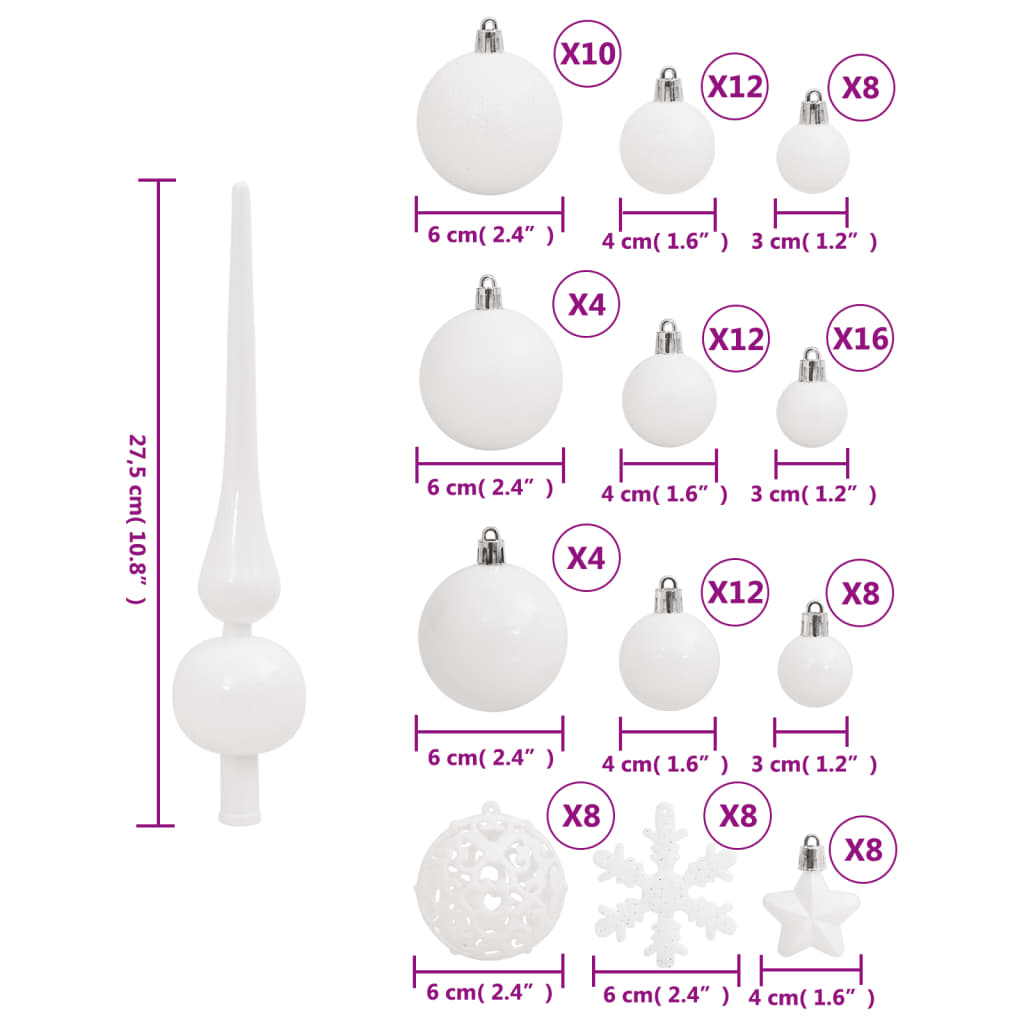 111 pcs conjunto de enfeites de Natal poliestireno branco