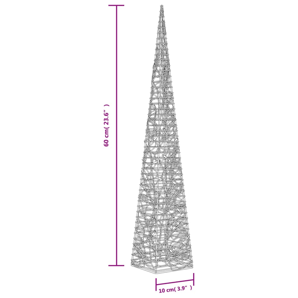 Cone iluminação Natal 30 luzes LED 60 cm acrílico branco quente