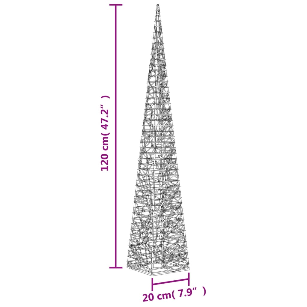 Cone iluminação Natal 60 luzes LED 120cm acrílico branco quente