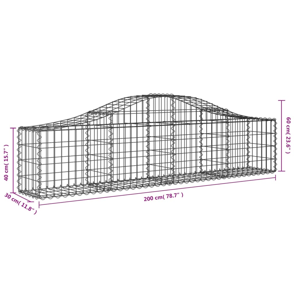 Cestos gabião arqueados 7 pcs 200x30x40/60 cm ferro galvanizado