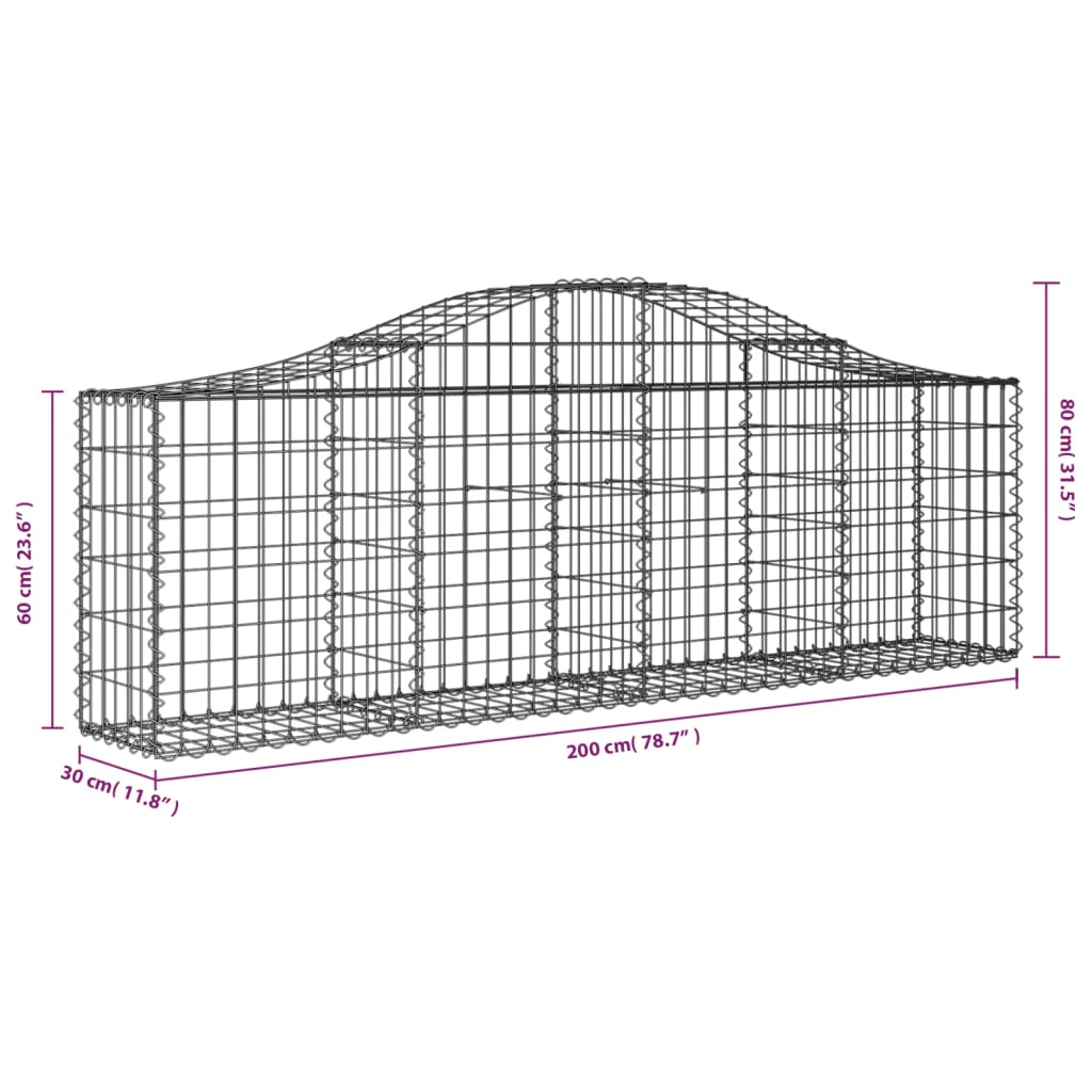 Cestos gabião arqueados 5 pcs 200x30x60/80 cm ferro galvanizado