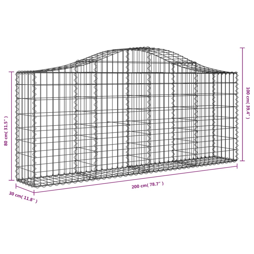 Cestos gabião arqueados 11pcs 200x30x80/100cm ferro galvanizado