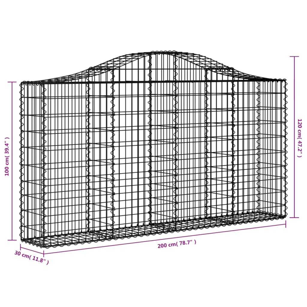 Cestos gabião arqueados 6pcs 200x30x100/120cm ferro galvanizado