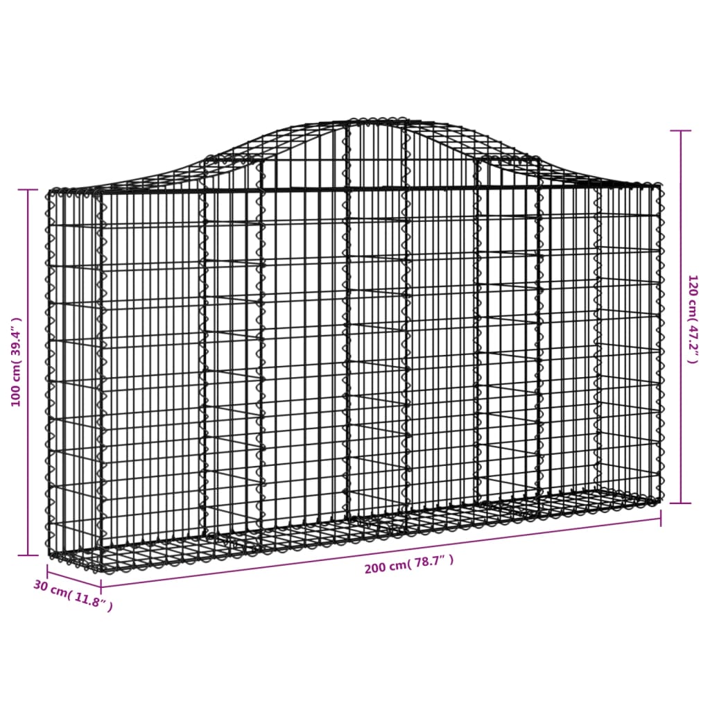 Cestos gabião arqueados 18 pcs 200x30x100/120 ferro galvanizado